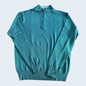 Peter Millar Men’s Teal Merino Wool & Silk Quarter Zip Sweater Medium MF18S52